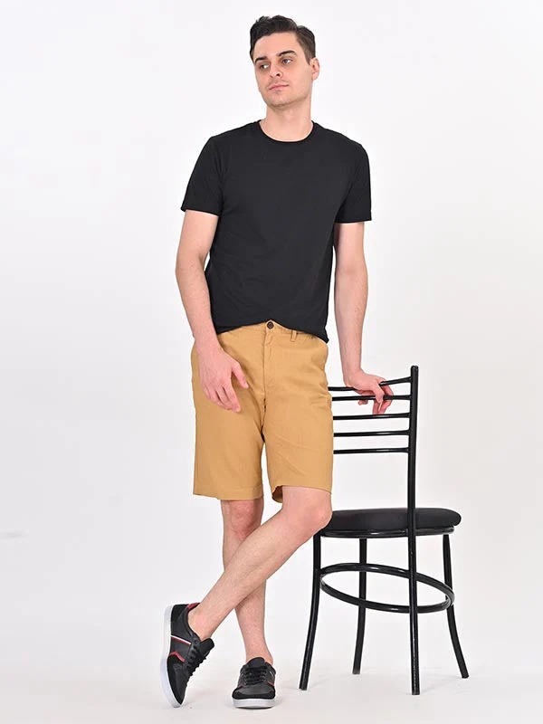 Indian Terrain Men's Regular Fit Solid khaki Shorts